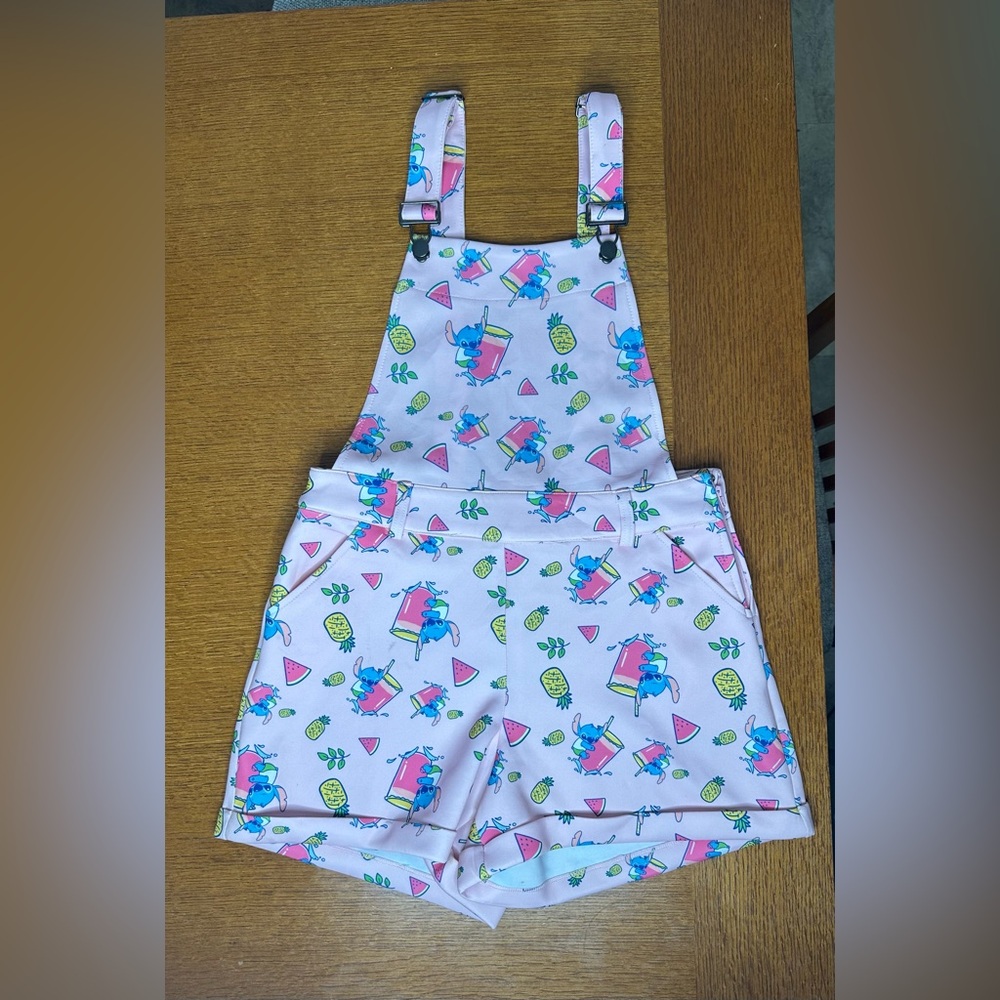Disney Pink Overalls with Stitch Print